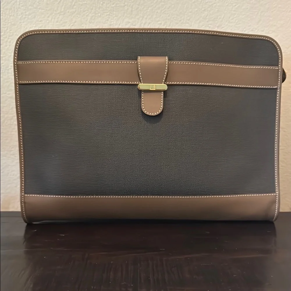 Vintage Dunhill Brown Herringbone Pouch Bag with Sleek Design